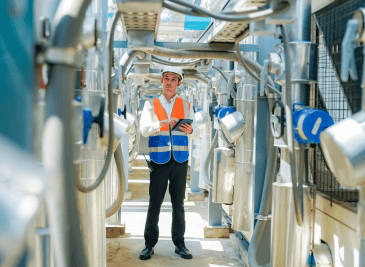 Técnico realizando mantenimiento predictivo y preventivo en maquinaria industrial con monitorización digital