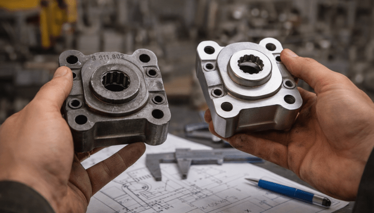 Equivalencias recambios maquinaria mediante comparación de piezas industriales compatibles y verificación técnica