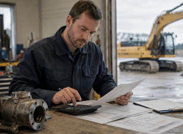 Profesional calculando cómo reducir costes de la maquinaria en un taller industrial.